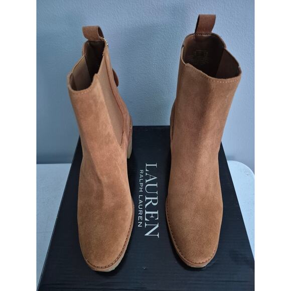 Lauren Ralph Lauren Women Marianna US 7.5B Brown Suede Block Heel Chelsea Boots - Picture 3 of 7